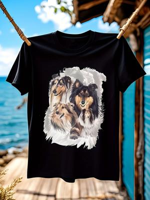 Shetland Sheepdog Collie Sheltie Print Crew Neck Tshirt