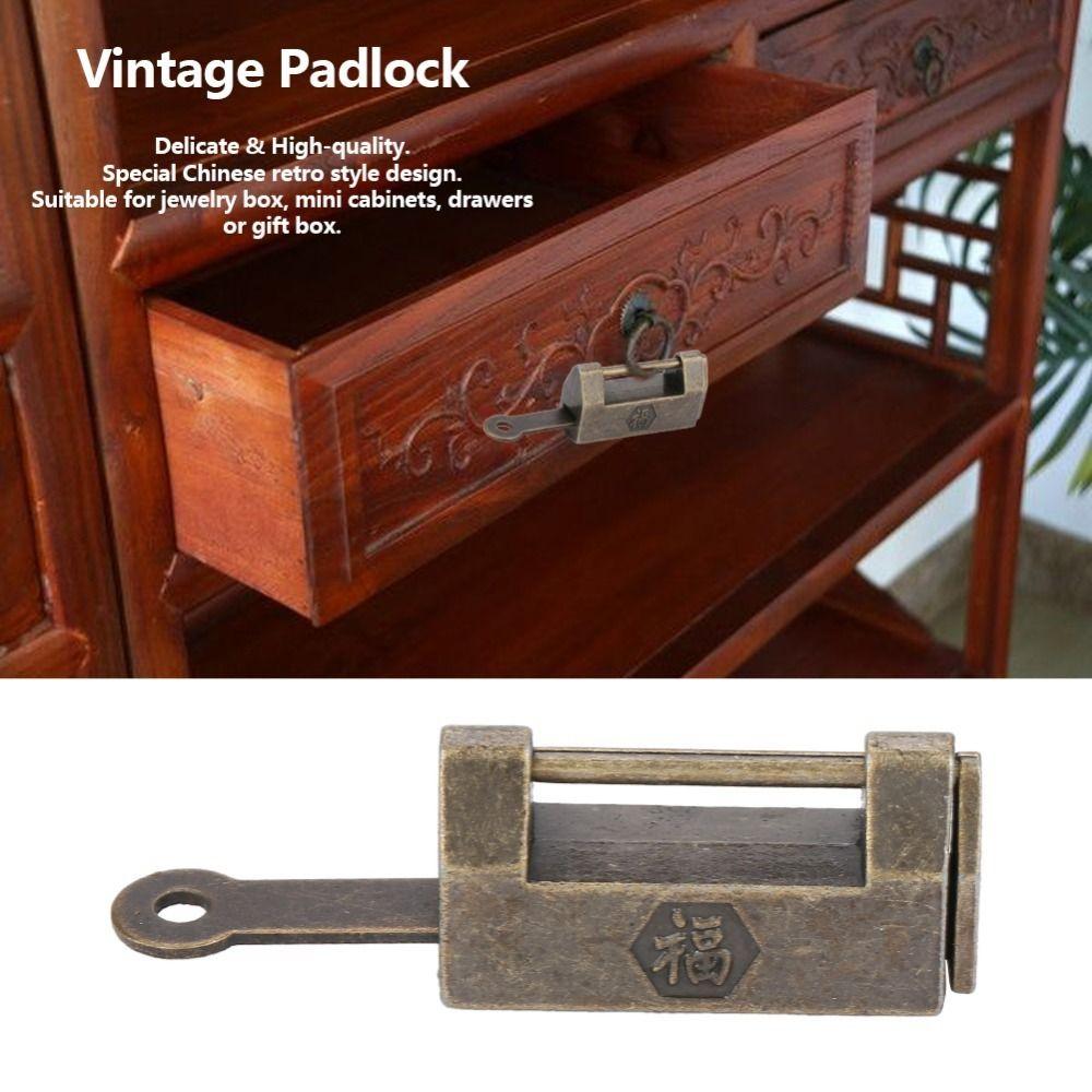 2pcs Antique Retro Style Chinese Vintage Padlock Chinese Style Horizontal Lock Furniture Cabinets