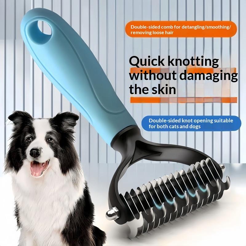 Pet Grooming Dematting Comb Double Sided Safe Blades Non Slip Handle For Dogs Cats Long Haired Pets Grooming