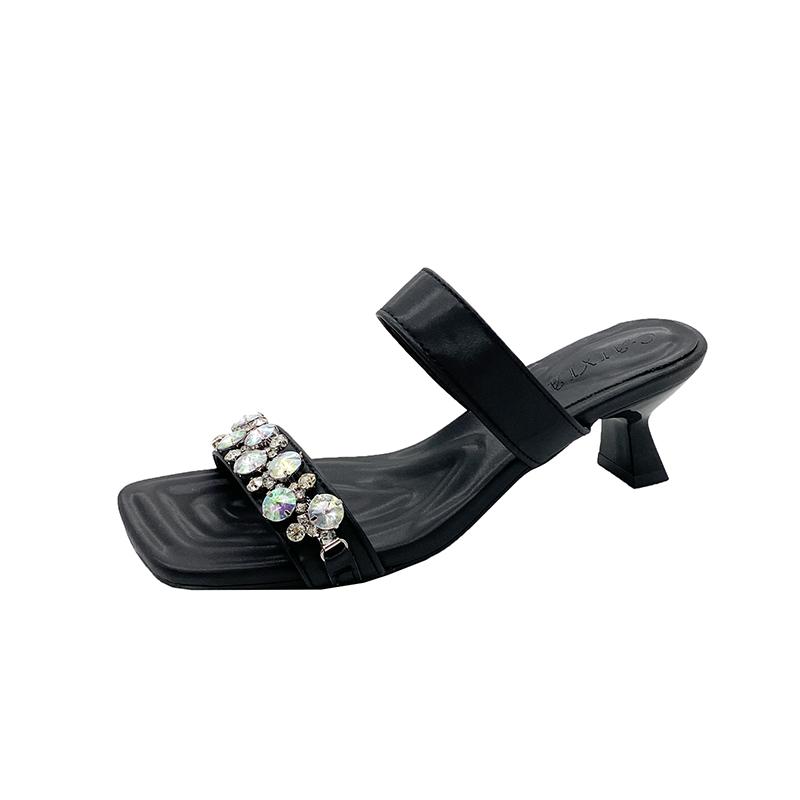 

Fashion Sparkling Diamond design high-heeled women s slippers 2025 Summer New fashion trend with skirts and exposed toes flip-flops 40 чёрный