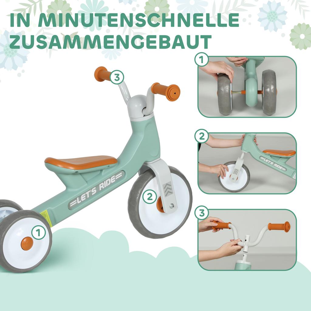 Toddler Balance Bike with No Pedal, 3 Silence Wheels for 12-36 Months Boys and Girls, Indoor Outdoor, Green