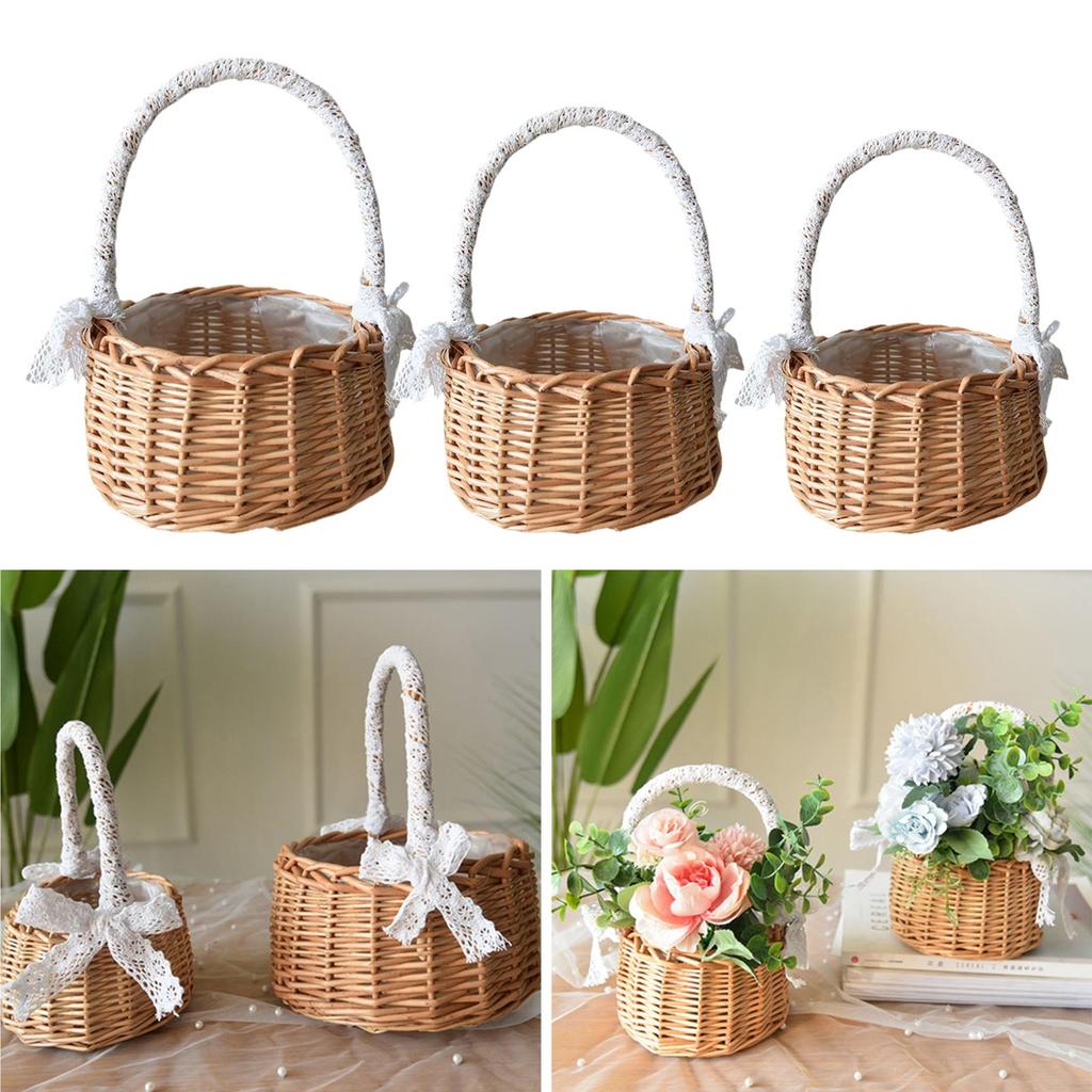 Rattan Storage Basket Flower Girl Gifts Wicker Flower Pot Plant Containers