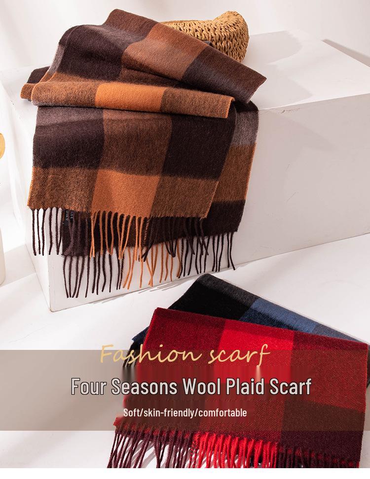 Elegant Korean-Style Plaid Wool Scarf with Tassels – Women's Autumn/Winter Neck Warmer Gift