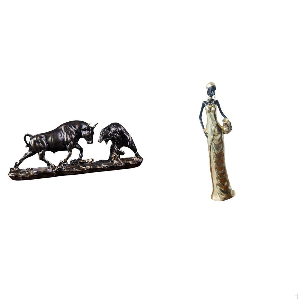 Modern Feng Shui Bull And Tribal Lady Sculpture Artwork for Desk Cabinet Bedroom Housewarming