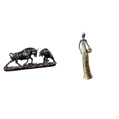 Modern Feng Shui Bull And Tribal Lady Sculpture Artwork for Desk Cabinet Bedroom Housewarming