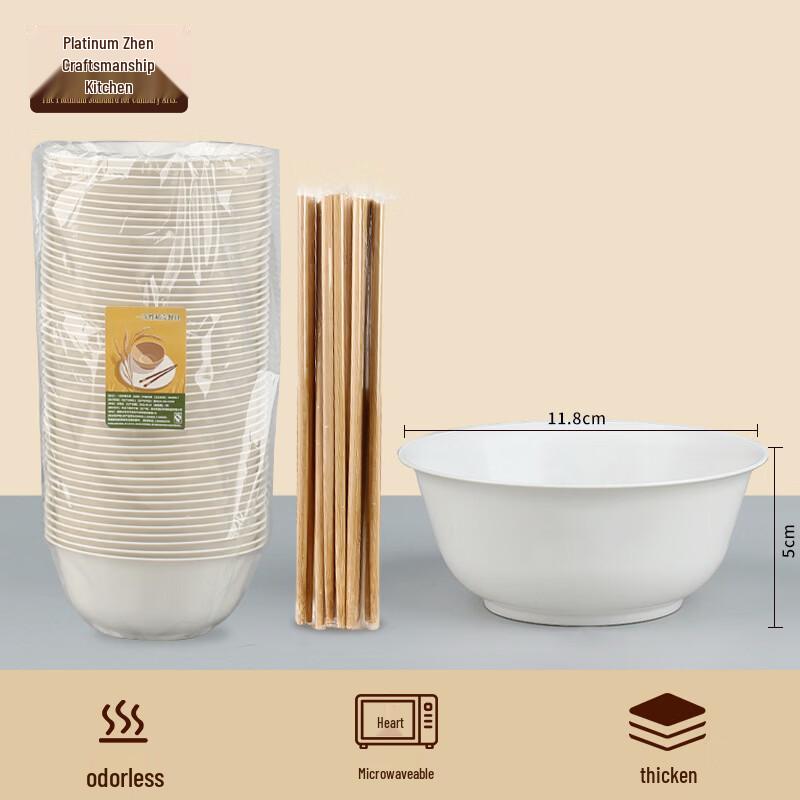BoZhenJiangChu 350ML Disposable Rice Husk Bowl & Chopstick Set