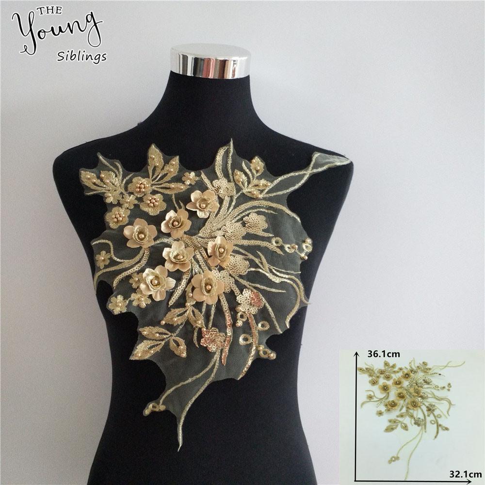Diy Three-Dimensional Imitation Pearl Gold Thread Lace, Hand-Embroidered Lace Collar Clothing Accessories