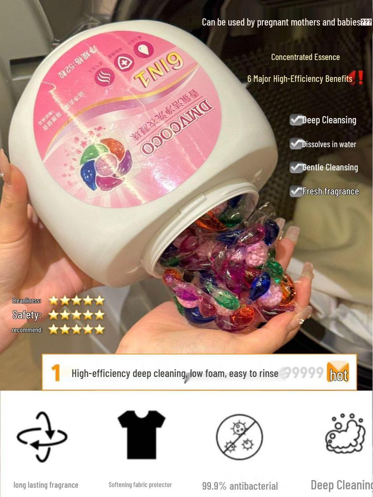 DMVCOCO Peach 6D Laundry Pods: Stain Removal, Long-Lasting Fragrance, Softening, Family Pack