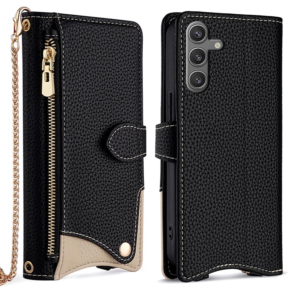 

For Samsung Galaxy S23 FE Leather Case Wallet Stand Cover Irregular Tail Style with Chain Strap A