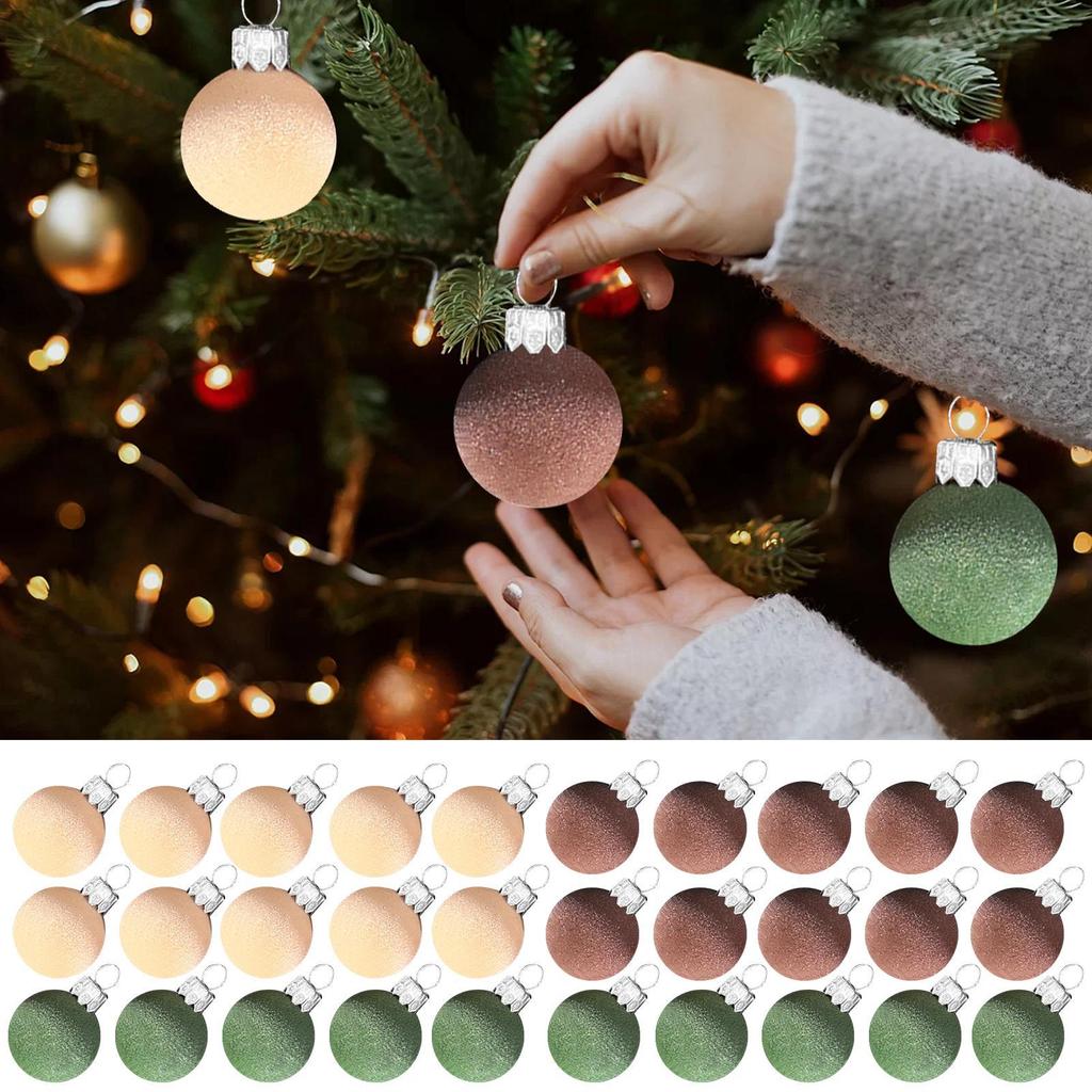 30 Christmas Tree Balls Decorations 3cm Small Plush Flocking Balls Set Hanging Christmas Tree Decorations Balls For Holiday