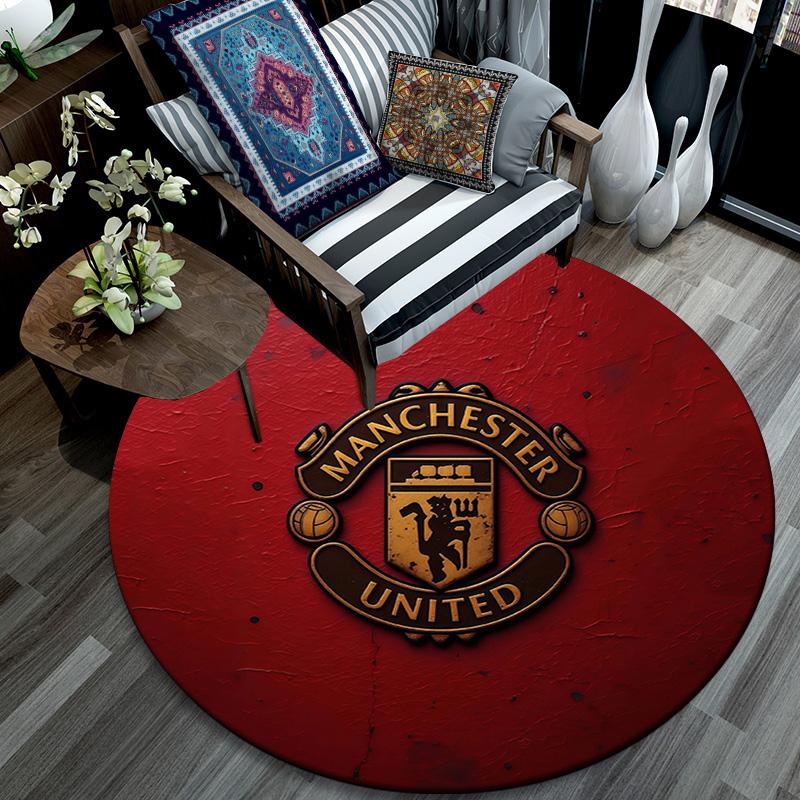 Man Utd Round Area Rug,Carpet Rug for Living Room Bedroom Sofa Playroom Decor,Non-slip Floor Mat