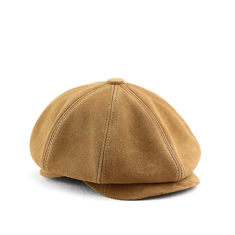 Men's Sheepskin Suede Newsboy Cap: Retro Octagonal Flat Beret for Spring and Autumn.