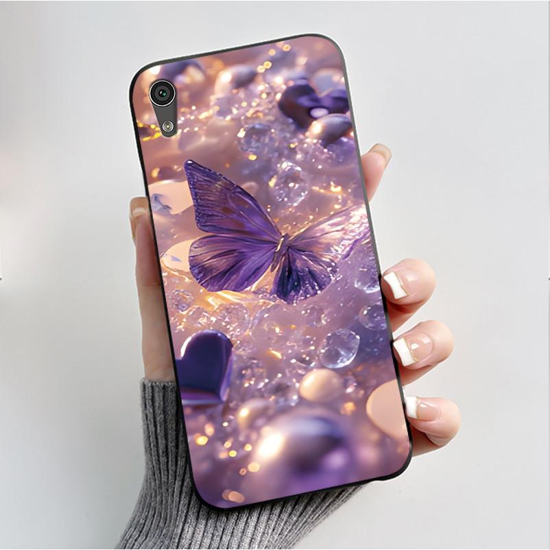 Hülle Für Sony Xperia XA1 Rückseite G3121 G3112 G3125 G3116 G3123 Luxus Mode Schmetterling Blume Schwarzes Silikon Weiche Handyhülle