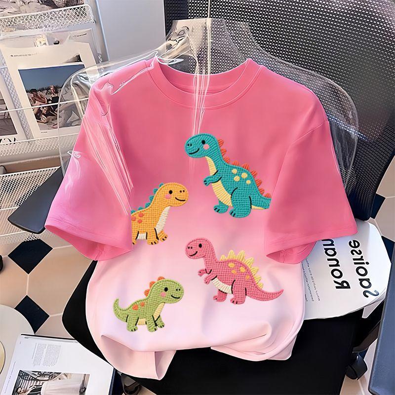 

Girls Fashionable Dinosaur Top - Summer Children s Casual Loose Pure Cotton T-shirt 100