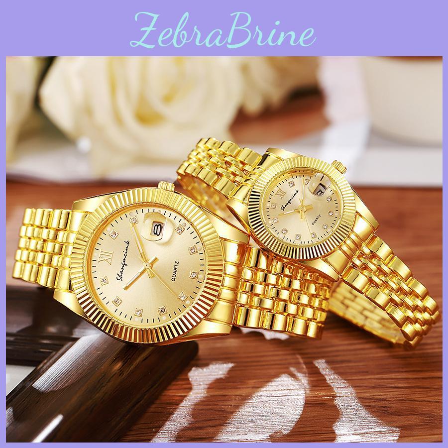 Paar Gold Business Quarz Uhr Mit Nachtlicht Kalender Für Romantisches Geschenk Set