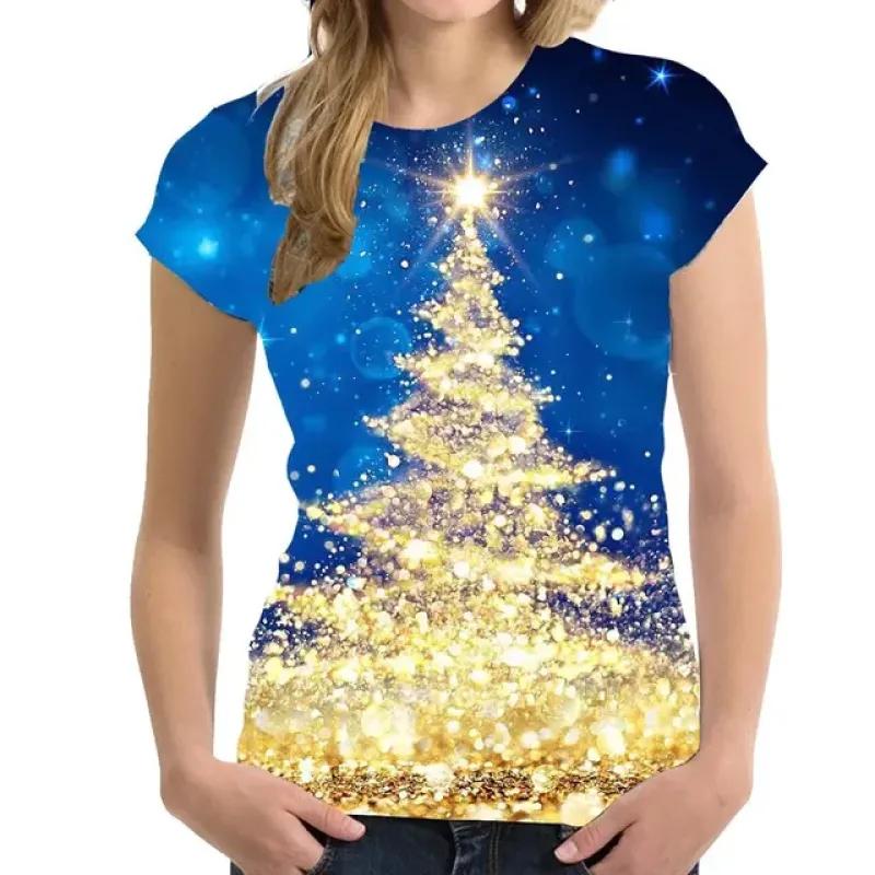 Frauen Weihnachten T Shirt 3D Neue Jahr Oansatz Damen Kurzarm Tees Tops Kawaii Weihnachten T Shirt Overiszed Frauen der Kleidung Y2K
