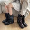 New Fashion Women's Pants Tube Cowboy Boots Autumn Pile Pleated Black Vintage Western Martin Boots Thick Heel