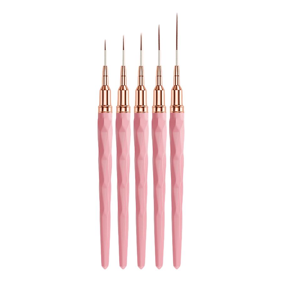 

Набор кистей-лайнеров 5 шт. Кисть для акрилового нейл-арта, ручка с ультратонкими кончиками для рисования полосок, детализации, инструмент для маникюра розовый