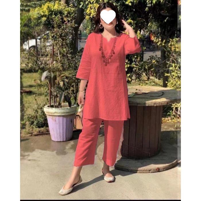 Southeast Asian Ethnic Mid-Sleeve Solid Color Sports Suit - Large Size Two-Piece Casual Set