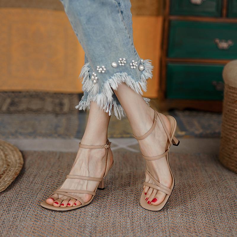 Fashion 2025 Summer Women Sandals Open Toe Thin Heel Women Shoes Elegant High Heels Genuine Leather Shoes for Women Party Shoes Stiletto