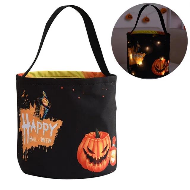 LED-lys Halloween Trick or Treat-bøtte Gresskargodteriposer Sammenleggbar Halloween-kurv til Thanksgiving-fest gavekurv