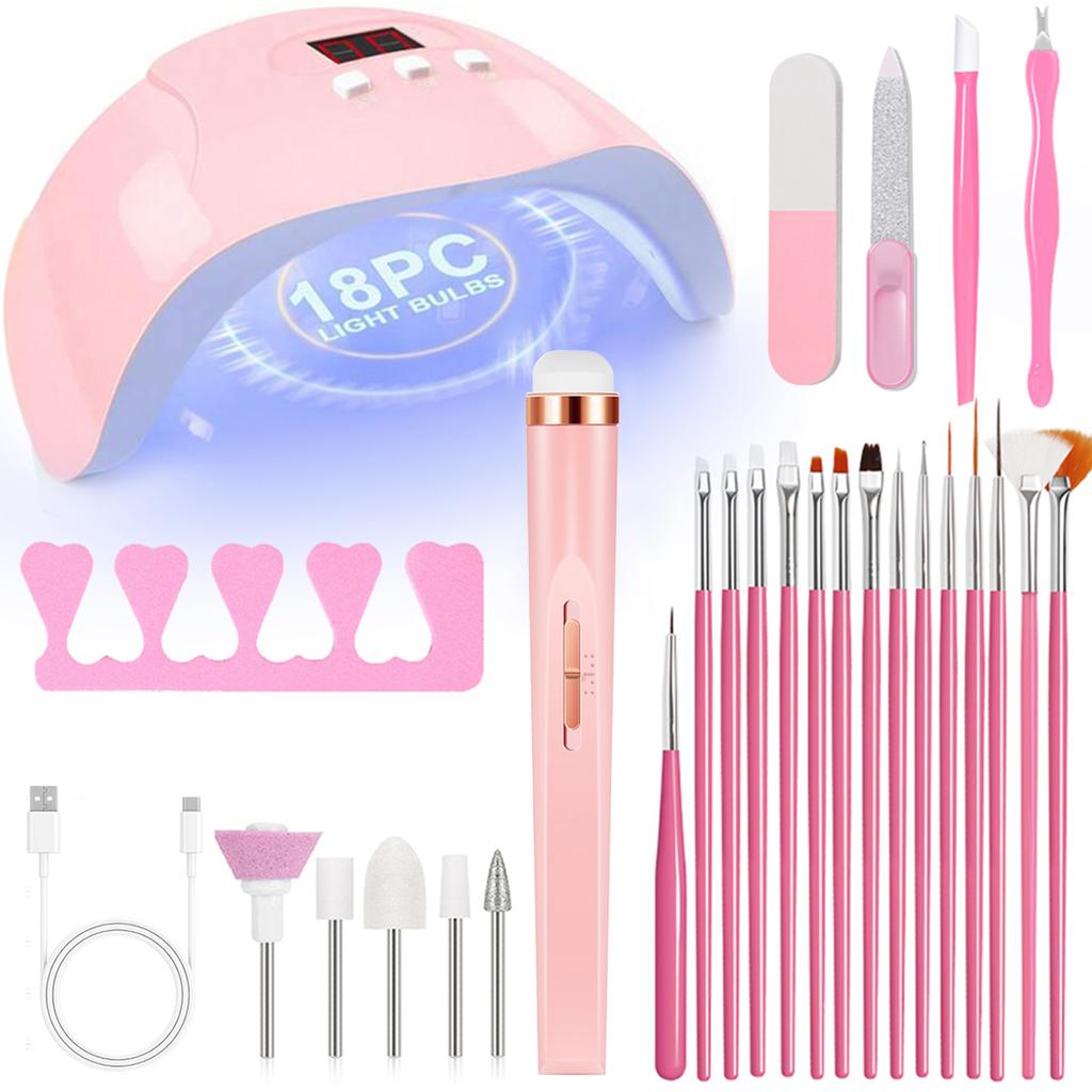 YIKOOLIN 46in1 Professional Nail Art Set with UV LED Nail Lamp Dry Charging Dual Purpose Nail Drill Acrylic Starter Set
