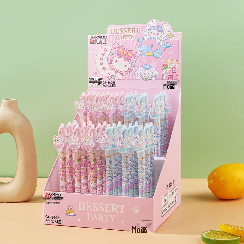 

36-Piece Momele Erasable Click Pens Set, Student Cartoon Style, Crystal Blue & Carbon Black, 0.5mm Carbon Black [36 pens per box]