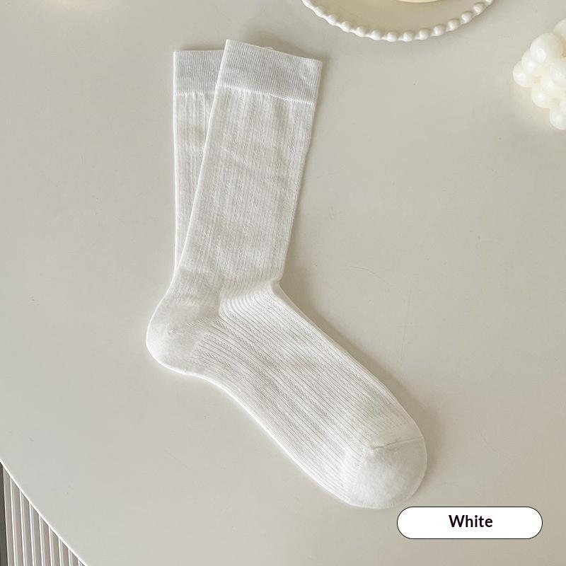 

1Pair Women Thin Hollow Out Long Loose Socks Jk Lolita Sweet Girls Japanese Solid Color Breathable Cotton Spring Summer Stocking one size білий