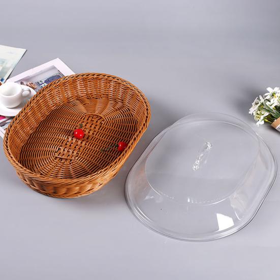 Brotkorb aus Rattanimitat mit Acryldeckel zur Aufbewahrung von Lebensmitteln, Servieren, multifunktional, gewebt