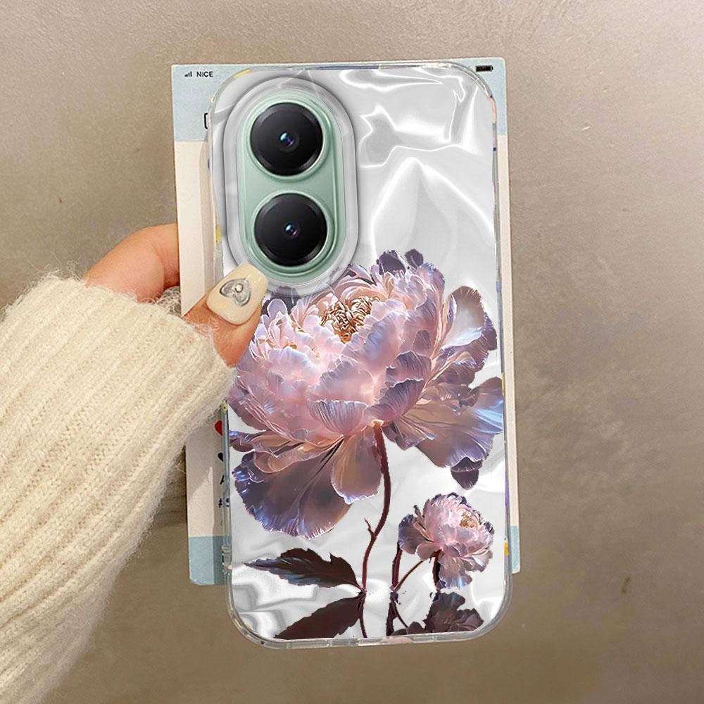 Weiße Pfingstrose Lotusdruck Damen Mädchen Wassertextur Handyhülle für Xiaomi Poco X5 M6 Pro X6 X3 Pro NFC C75 C71 C65 C61 M5S Hülle