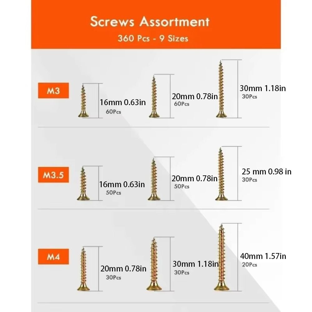 360 PCS M 3.5 Self-Drilling Wood Screws Wood Screw Flooring Nails Flooring Installation