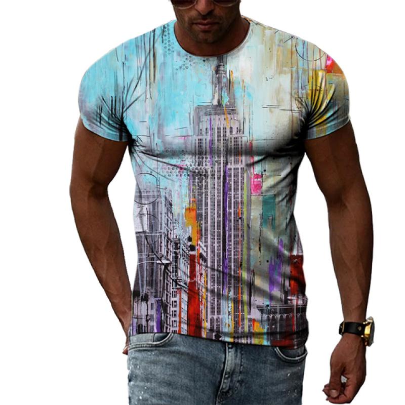 Summer Tide Fashion Doodle Picture Men T-Shirts  Casual 3D Print Tees Hip Hop Personality Round Neck Short Sleeve Tops