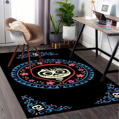 Office Rug "Coco", "Day of the Dead" Theme 3D Printed Anti-Slip Rug-Machine Washable for Living Room