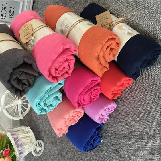 Korean Four Seasons Cotton Linen Women's Scarf: Solid Color Literary Shawl & Extra Long Beach Silk Scarf