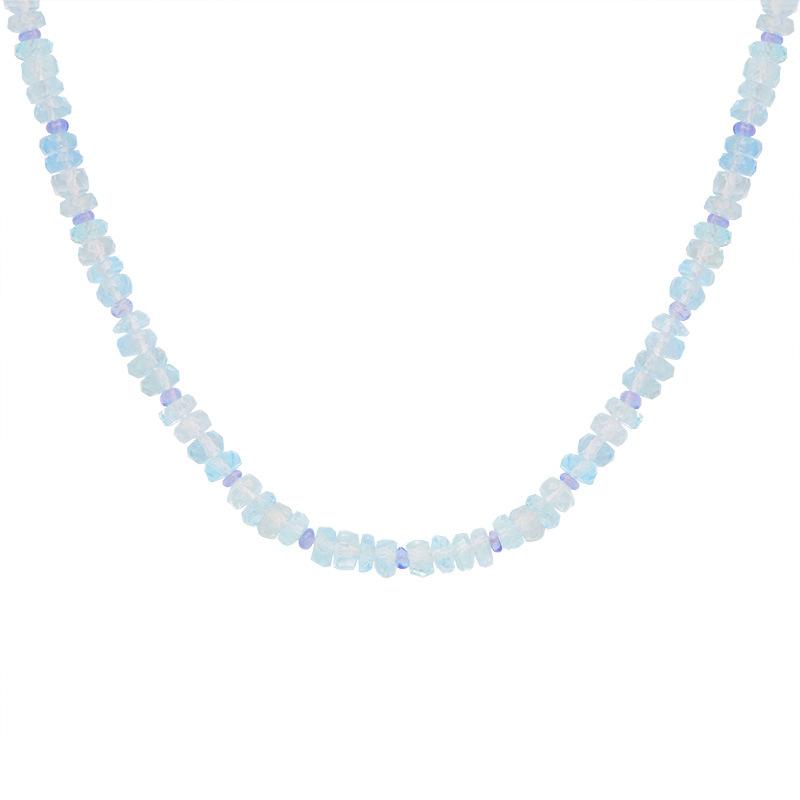 Natural Gemstone Aquamarine Beaded Necklace Women'S S925 Sterling Silver Colored Jewelry Collarbone Chain Earrings