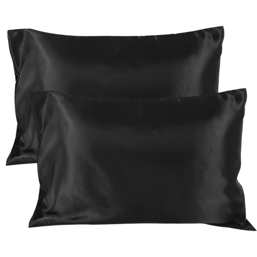 

Bedding Luxury Soft Silky Satin Pillowcase Black With Zipper UK US Queen 51*76*2 cm