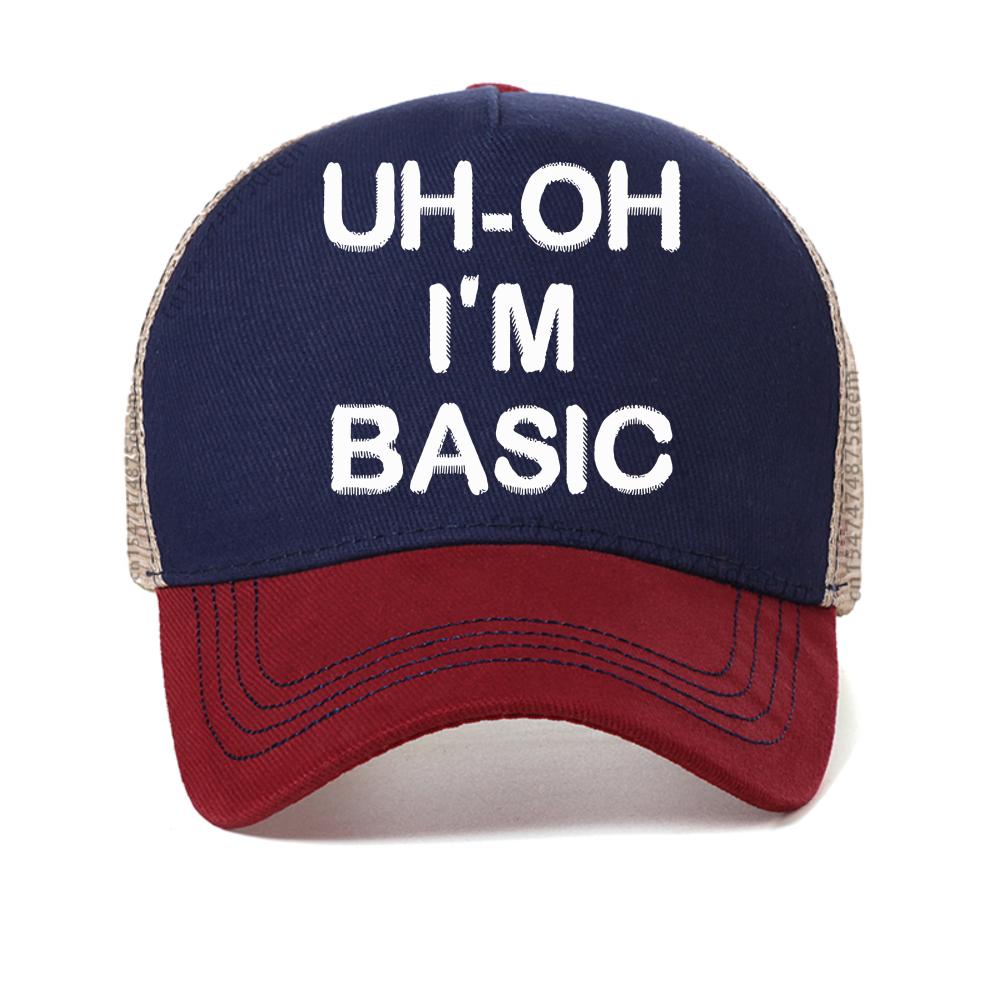 

Uh-Oh I m Basic print baseball cap Summer Men s Novelty Streetwear casual hat Harajuku Fashion mesh breathable Trucker hats Adjustable красный