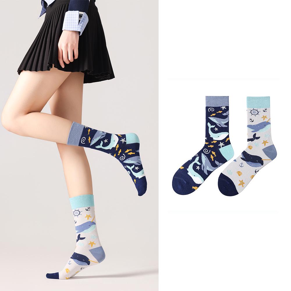 AB Socks Unisex Mid-Calf Dopamine Outfit, Asymmetrical Mismatched Street Trend Long Socks