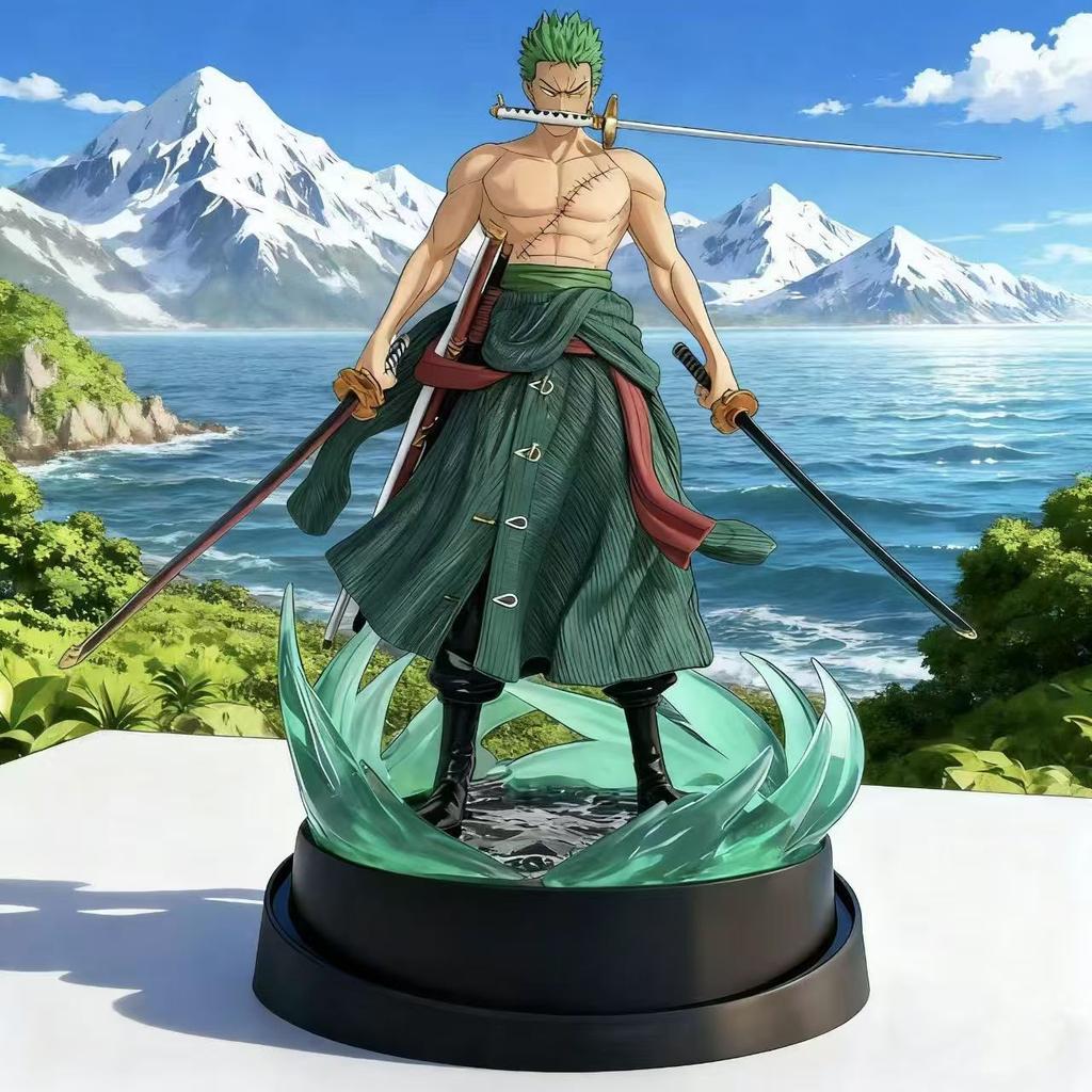 One Piece Roronoa Zoro Three Swords Style Dual Head Sculpture GK Statue 24cm Anime Figure Collectible Model