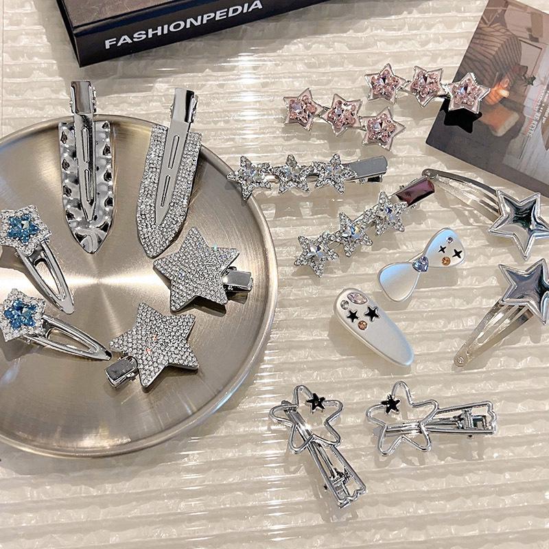 

Silver Rhinestone Pentagram Hairpin: Y2K Cool Style Bangs Side Clip