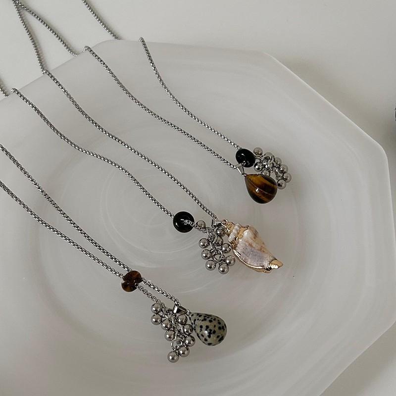 Spotted Tiger Eye Stone Irregular Pendant Metal Long Chain Necklace For Women Girls Charm Aesthetic Jewelry Accessories