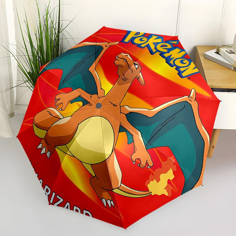 1 шт. Автоматический складной зонт Pokemon Charizard - Компактная конструкция с 8 спицами, Прочный пластик и железо, Легкий для ежедневного использования на улице, a0929209