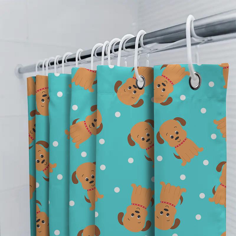 Adorable Blue Dog Print Shower Curtain Set For Bathroom Decorations Perfect Gift Idea For Animal Lovers!