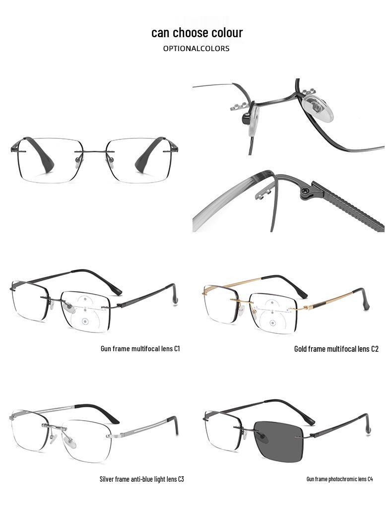 Herren Randlose Bifokale Photochrome Lesebrille mit Blaulichtfilter und Smart Zoom Technologie