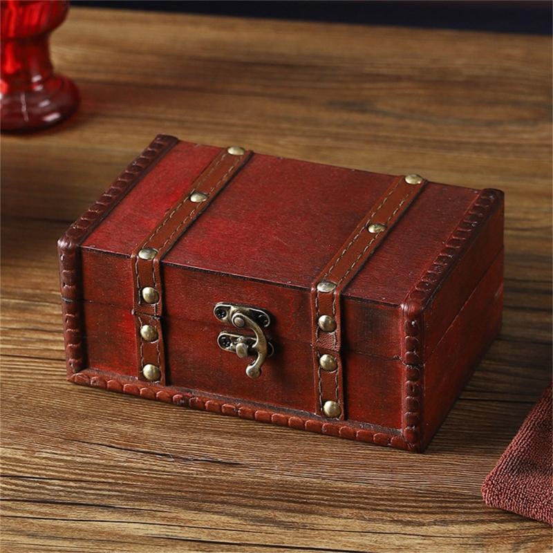 Vintage Locking Storage Box Antique Wooden Design Secure Safety Lock For Homes Organization Jewelry Documents Storage