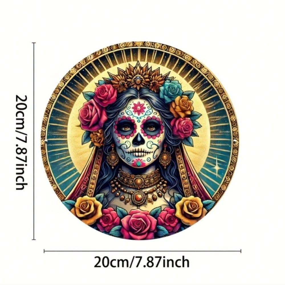 Aluminum Sugar Skeleton Metal Wall Art 8x8 Inch Dia De Muertos Home Decor Halloween