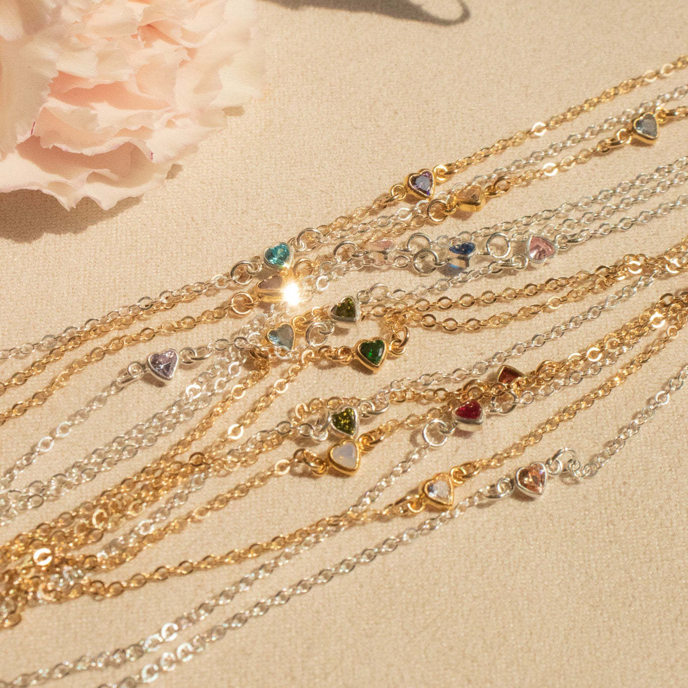 Personalized Bracelet Twelve Birthstones Love Pendant, Clavicle Bracelet Electroplated 18K Gold Color Retention