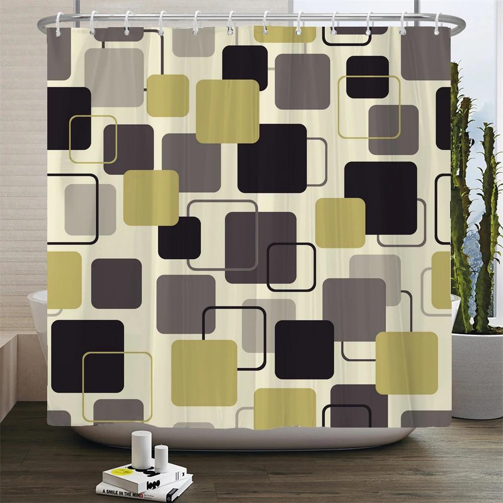 Black and White Geometric Pattern Shower Curtain Bathroom Waterproof Polyester Fabric Bath Screen Curtain Decor for Bathtub