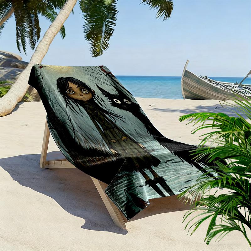 Goth Girl 2D Flat Print Beach Towel, Large Soft Quick Dry Towel for Beach Camping Swimming.MSTJ0918112