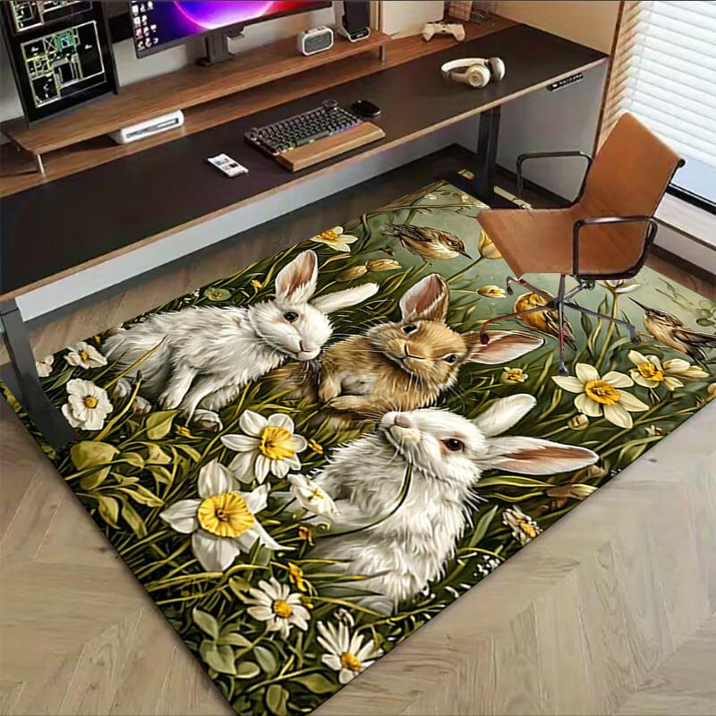 1PC bunnies flowers Extra Large Non Slip Floor carpet, Office, family, Studio   Large Area Rug Indoor Rugs, Bold Statement Piece